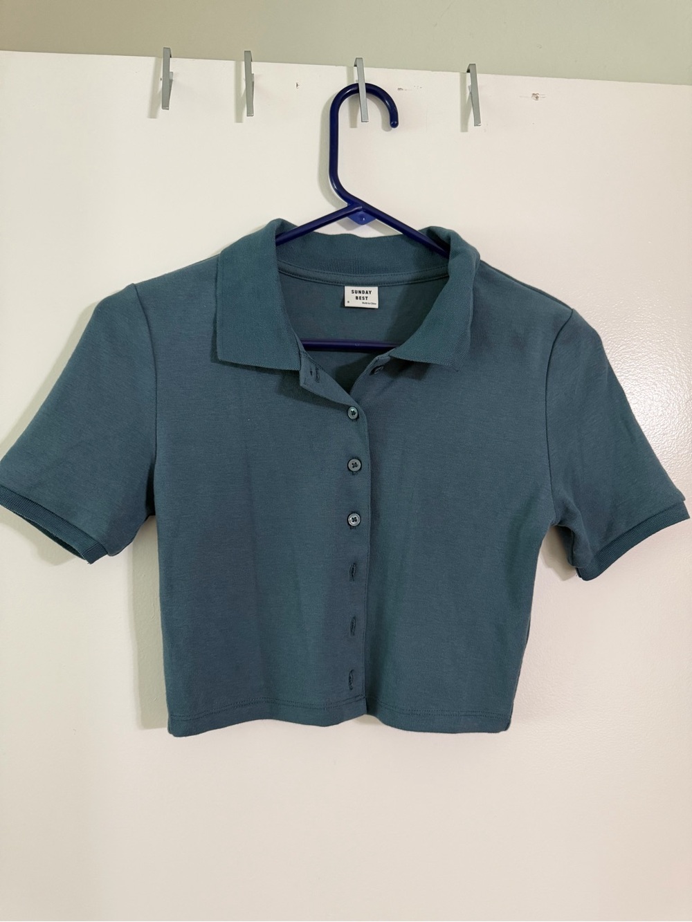 Sunday Best Cropped Polo Top in Muted Teal S